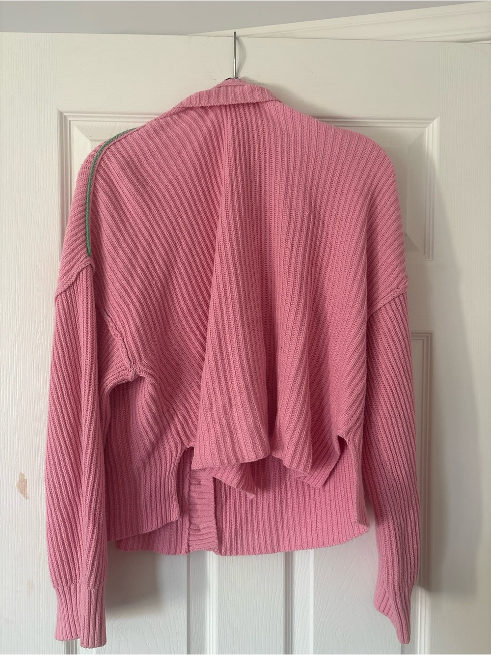 Pink Ribbed V-Neck Button-Front Sweater Cardigan - Picture 3 of 3